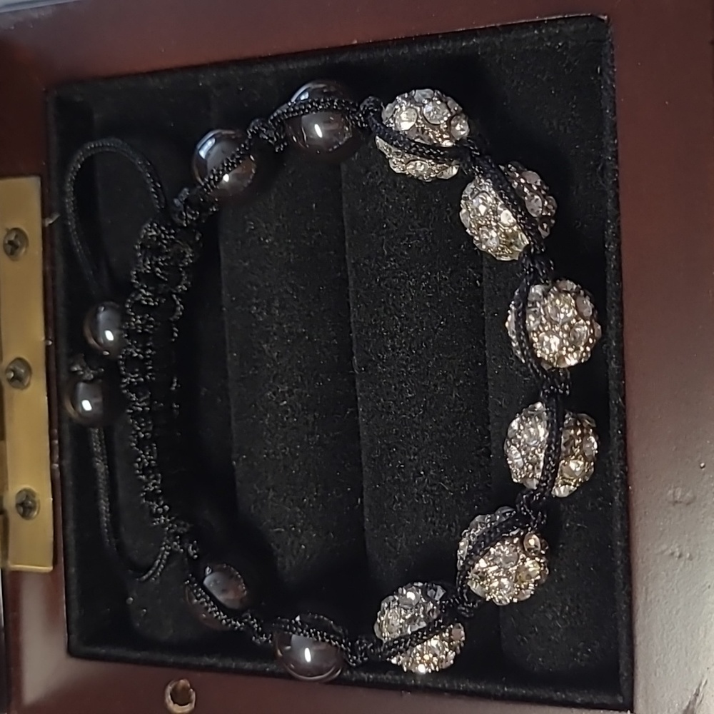 Shambala bracelet  6 white disco balls and 6 natural hematite stone